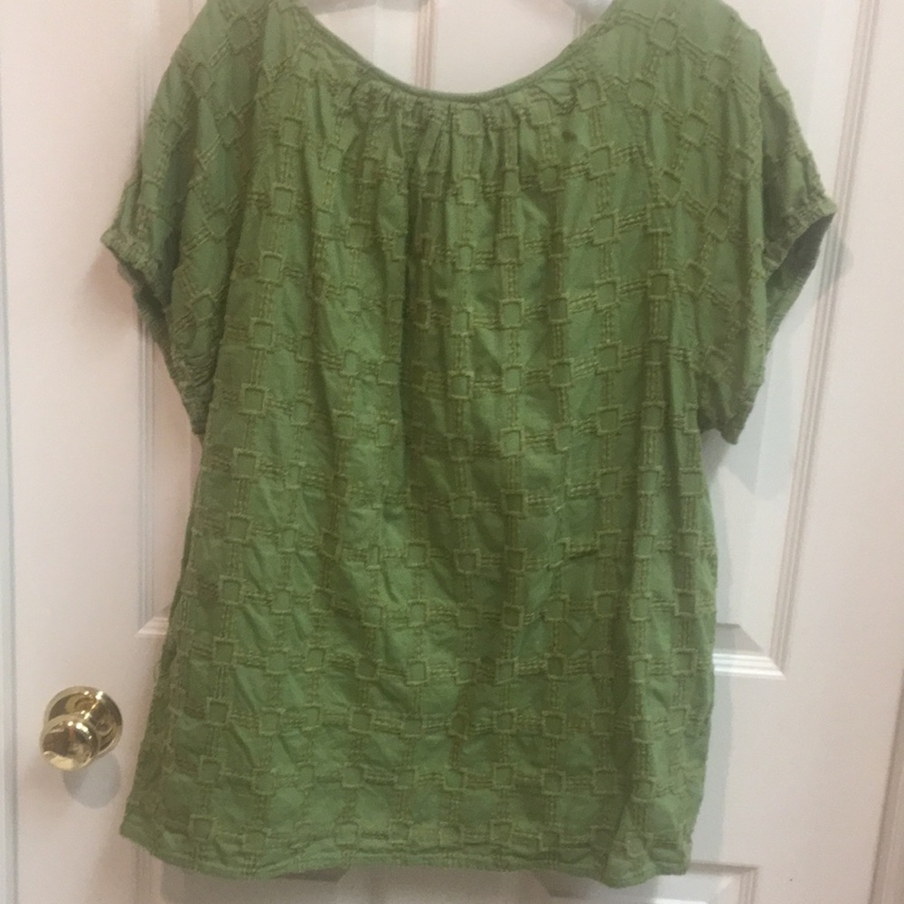 Leaf Green Cap Sleeve Embroidered Textured Women Top - Picture 5 of 7